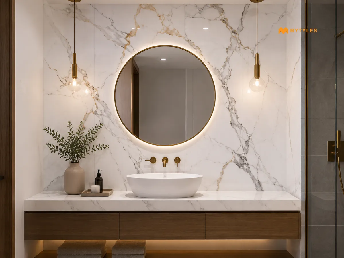Statuario Tiles Behind the Bathroom Vanity